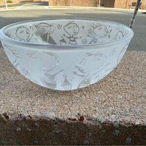 Vintage Leandra Drumm Frosted Etched Bowl 2005 Cats & PEOPLE Cartoon